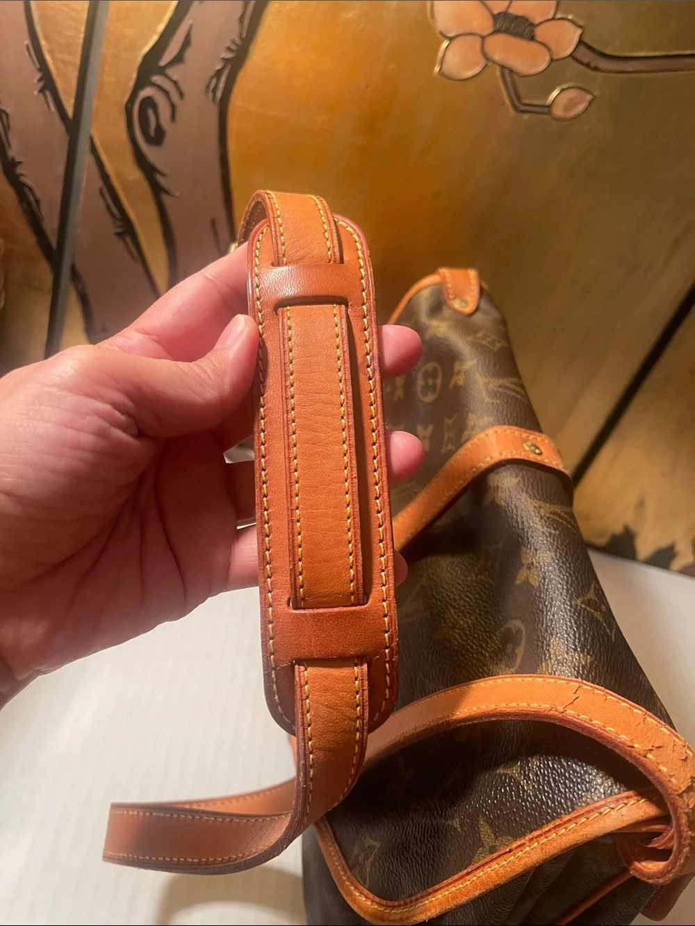Louis Vuitton Brown Monogram Canvas Crossbody with Tan Leather Strap